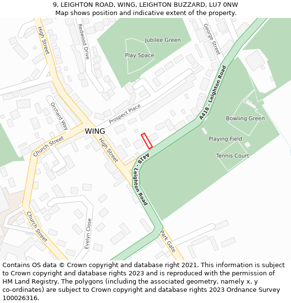 9, LEIGHTON ROAD, WING, LEIGHTON BUZZARD, LU7 0NW: Location map and indicative extent of plot