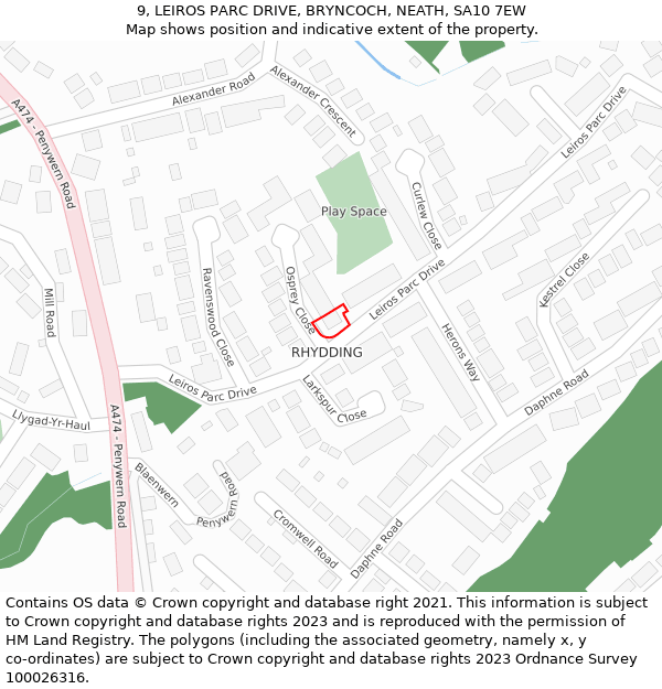 9, LEIROS PARC DRIVE, BRYNCOCH, NEATH, SA10 7EW: Location map and indicative extent of plot