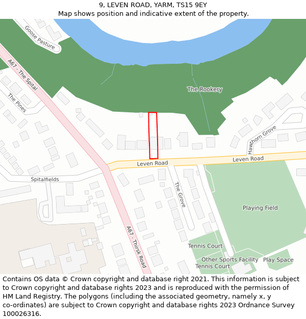 9, LEVEN ROAD, YARM, TS15 9EY: Location map and indicative extent of plot