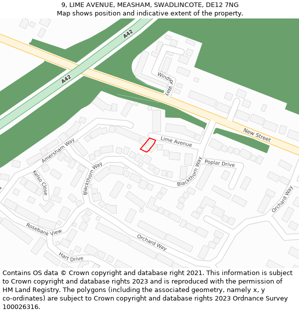 9, LIME AVENUE, MEASHAM, SWADLINCOTE, DE12 7NG: Location map and indicative extent of plot