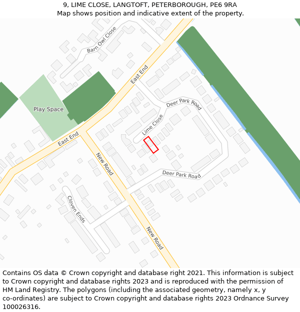 9, LIME CLOSE, LANGTOFT, PETERBOROUGH, PE6 9RA: Location map and indicative extent of plot