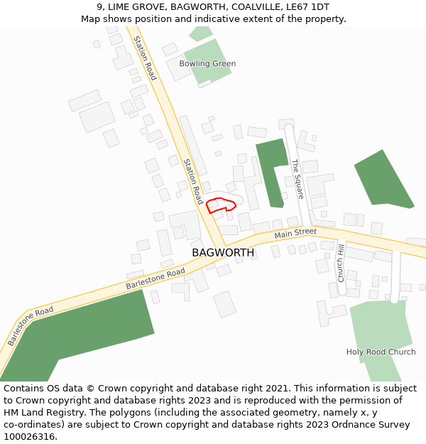 9, LIME GROVE, BAGWORTH, COALVILLE, LE67 1DT: Location map and indicative extent of plot