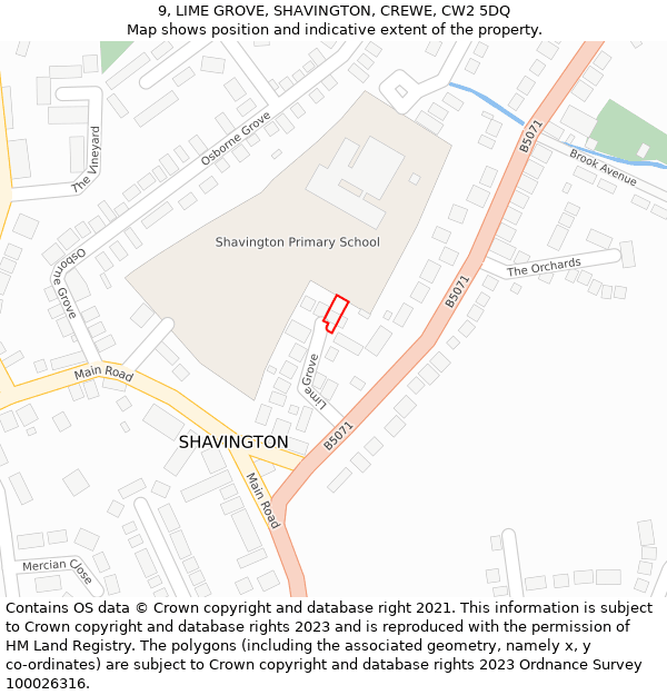 9, LIME GROVE, SHAVINGTON, CREWE, CW2 5DQ: Location map and indicative extent of plot