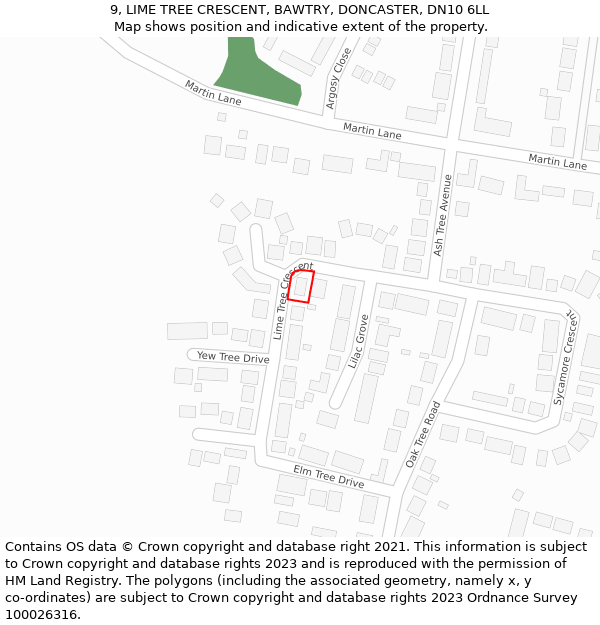 9, LIME TREE CRESCENT, BAWTRY, DONCASTER, DN10 6LL: Location map and indicative extent of plot