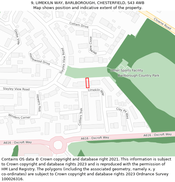 9, LIMEKILN WAY, BARLBOROUGH, CHESTERFIELD, S43 4WB: Location map and indicative extent of plot