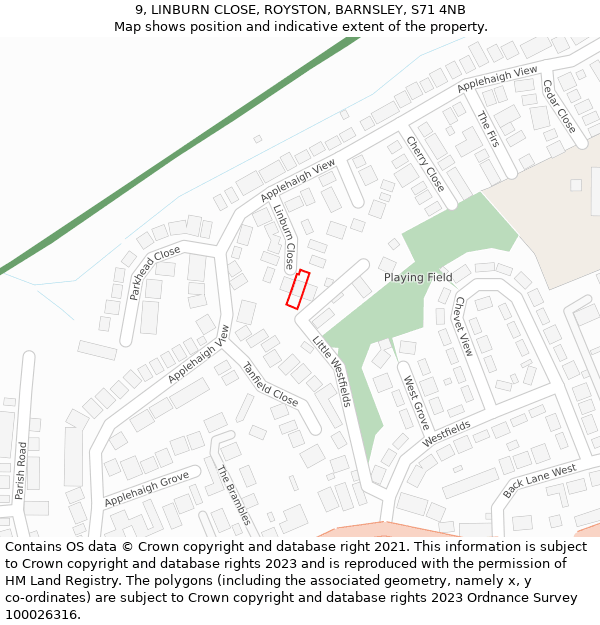 9, LINBURN CLOSE, ROYSTON, BARNSLEY, S71 4NB: Location map and indicative extent of plot