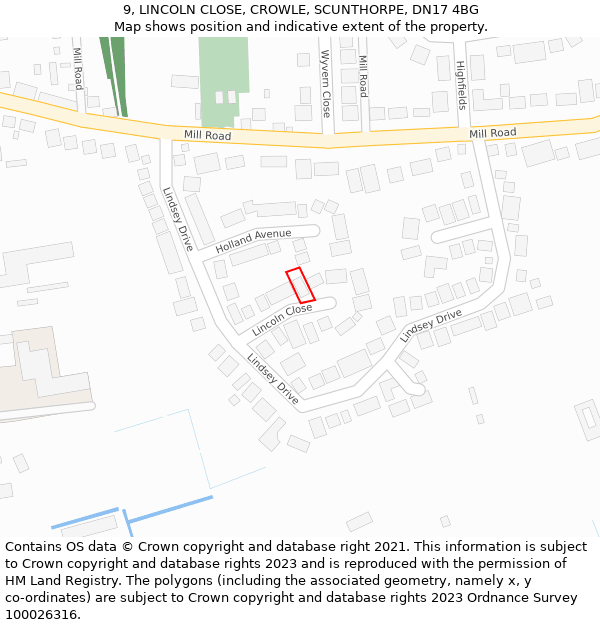 9, LINCOLN CLOSE, CROWLE, SCUNTHORPE, DN17 4BG: Location map and indicative extent of plot