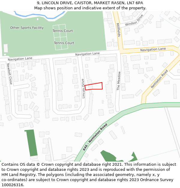9, LINCOLN DRIVE, CAISTOR, MARKET RASEN, LN7 6PA: Location map and indicative extent of plot