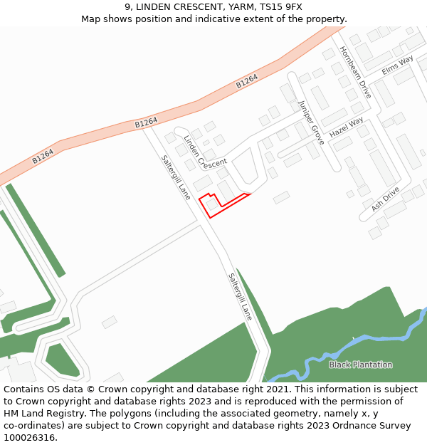 9, LINDEN CRESCENT, YARM, TS15 9FX: Location map and indicative extent of plot