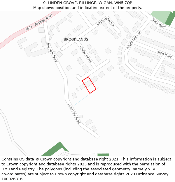9, LINDEN GROVE, BILLINGE, WIGAN, WN5 7QP: Location map and indicative extent of plot