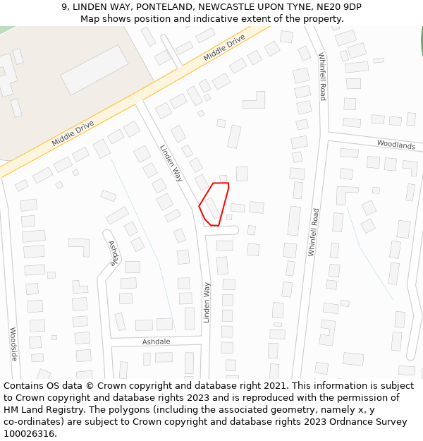 9, LINDEN WAY, PONTELAND, NEWCASTLE UPON TYNE, NE20 9DP: Location map and indicative extent of plot