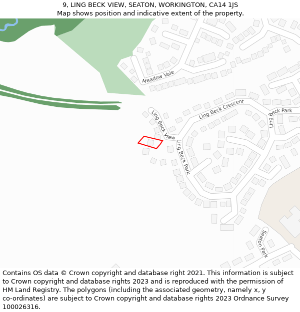 9, LING BECK VIEW, SEATON, WORKINGTON, CA14 1JS: Location map and indicative extent of plot