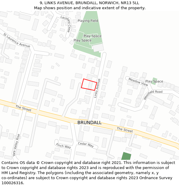 9, LINKS AVENUE, BRUNDALL, NORWICH, NR13 5LL: Location map and indicative extent of plot