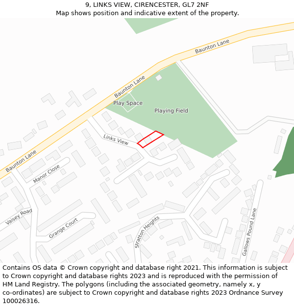 9, LINKS VIEW, CIRENCESTER, GL7 2NF: Location map and indicative extent of plot