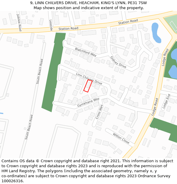 9, LINN CHILVERS DRIVE, HEACHAM, KING'S LYNN, PE31 7SW: Location map and indicative extent of plot