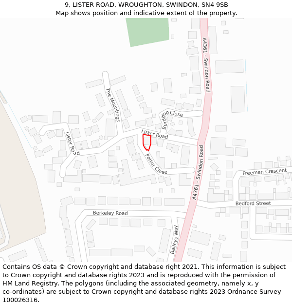 9, LISTER ROAD, WROUGHTON, SWINDON, SN4 9SB: Location map and indicative extent of plot