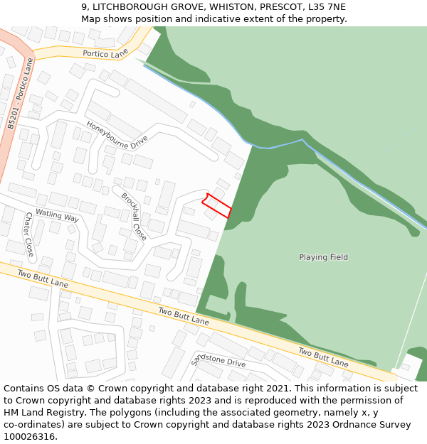 9, LITCHBOROUGH GROVE, WHISTON, PRESCOT, L35 7NE: Location map and indicative extent of plot
