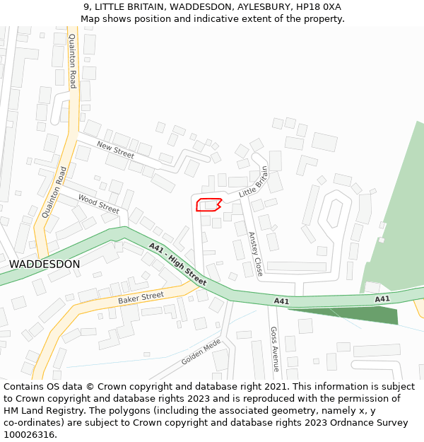 9, LITTLE BRITAIN, WADDESDON, AYLESBURY, HP18 0XA: Location map and indicative extent of plot