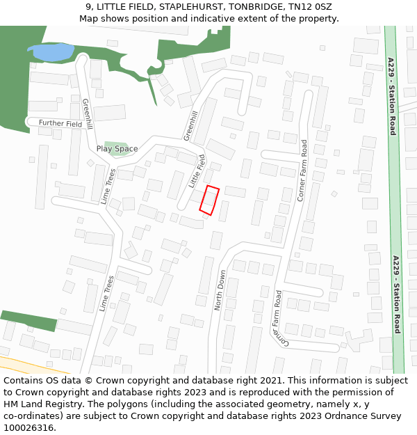 9, LITTLE FIELD, STAPLEHURST, TONBRIDGE, TN12 0SZ: Location map and indicative extent of plot