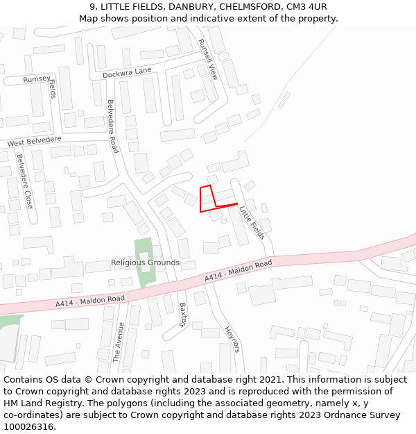 9, LITTLE FIELDS, DANBURY, CHELMSFORD, CM3 4UR: Location map and indicative extent of plot