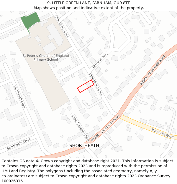 9, LITTLE GREEN LANE, FARNHAM, GU9 8TE: Location map and indicative extent of plot