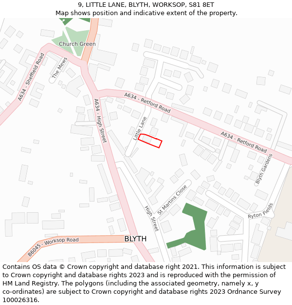 9, LITTLE LANE, BLYTH, WORKSOP, S81 8ET: Location map and indicative extent of plot