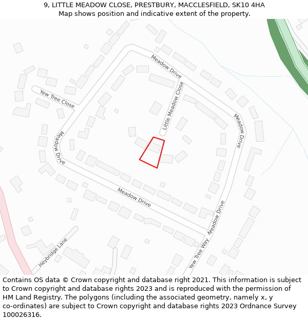9, LITTLE MEADOW CLOSE, PRESTBURY, MACCLESFIELD, SK10 4HA: Location map and indicative extent of plot