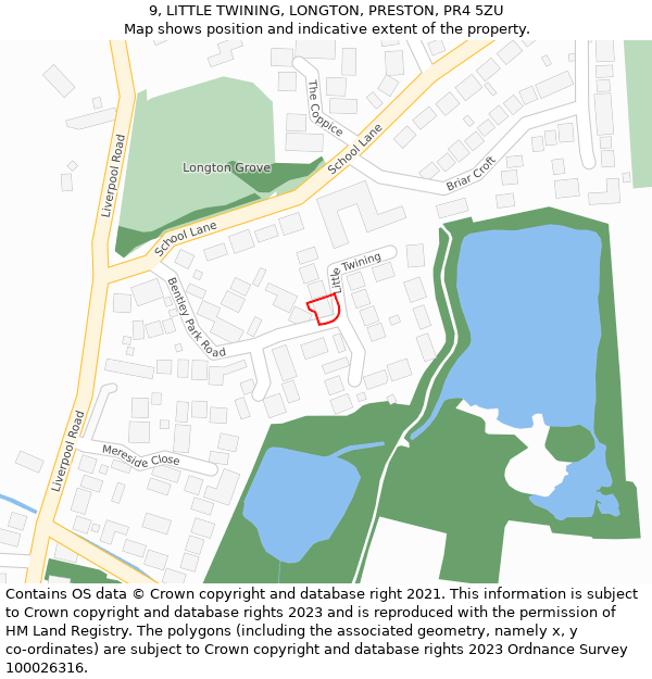 9, LITTLE TWINING, LONGTON, PRESTON, PR4 5ZU: Location map and indicative extent of plot