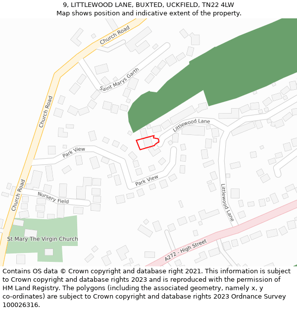 9, LITTLEWOOD LANE, BUXTED, UCKFIELD, TN22 4LW: Location map and indicative extent of plot