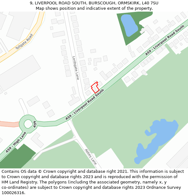 9, LIVERPOOL ROAD SOUTH, BURSCOUGH, ORMSKIRK, L40 7SU: Location map and indicative extent of plot