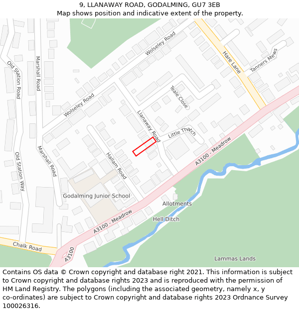 9, LLANAWAY ROAD, GODALMING, GU7 3EB: Location map and indicative extent of plot