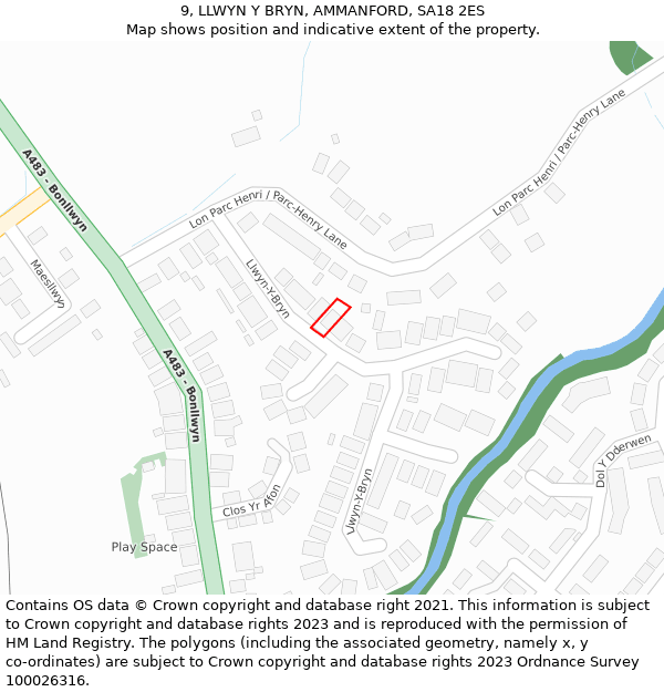 9, LLWYN Y BRYN, AMMANFORD, SA18 2ES: Location map and indicative extent of plot