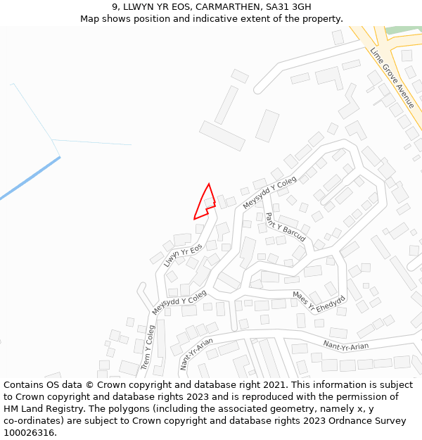 9, LLWYN YR EOS, CARMARTHEN, SA31 3GH: Location map and indicative extent of plot