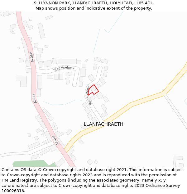 9, LLYNNON PARK, LLANFACHRAETH, HOLYHEAD, LL65 4DL: Location map and indicative extent of plot