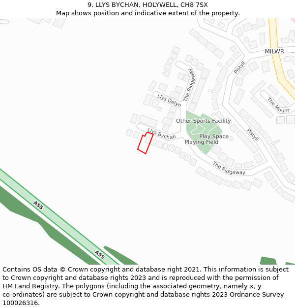 9, LLYS BYCHAN, HOLYWELL, CH8 7SX: Location map and indicative extent of plot