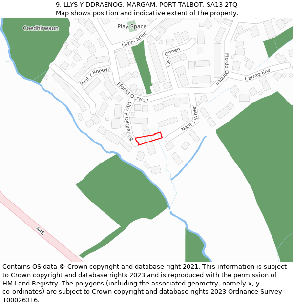 9, LLYS Y DDRAENOG, MARGAM, PORT TALBOT, SA13 2TQ: Location map and indicative extent of plot