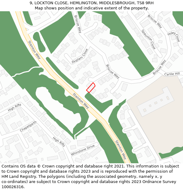 9, LOCKTON CLOSE, HEMLINGTON, MIDDLESBROUGH, TS8 9RH: Location map and indicative extent of plot