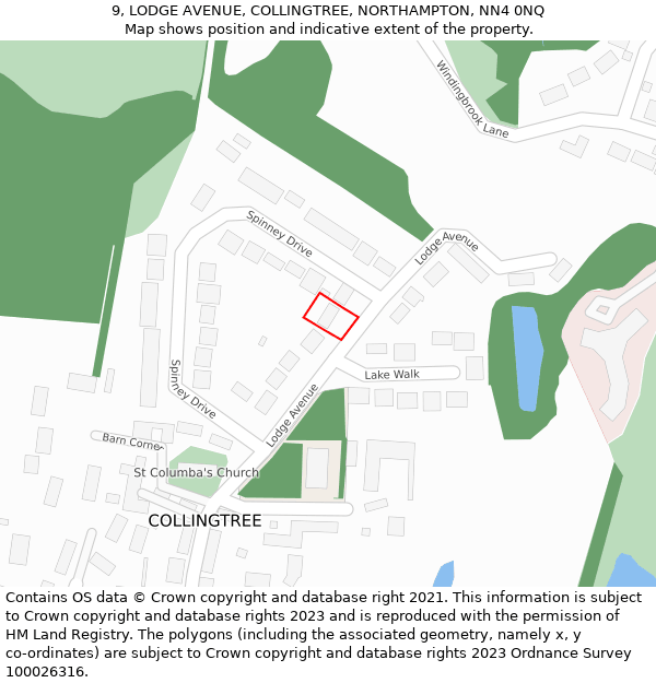 9, LODGE AVENUE, COLLINGTREE, NORTHAMPTON, NN4 0NQ: Location map and indicative extent of plot