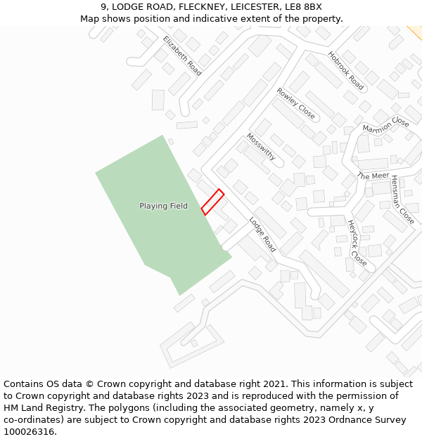 9, LODGE ROAD, FLECKNEY, LEICESTER, LE8 8BX: Location map and indicative extent of plot