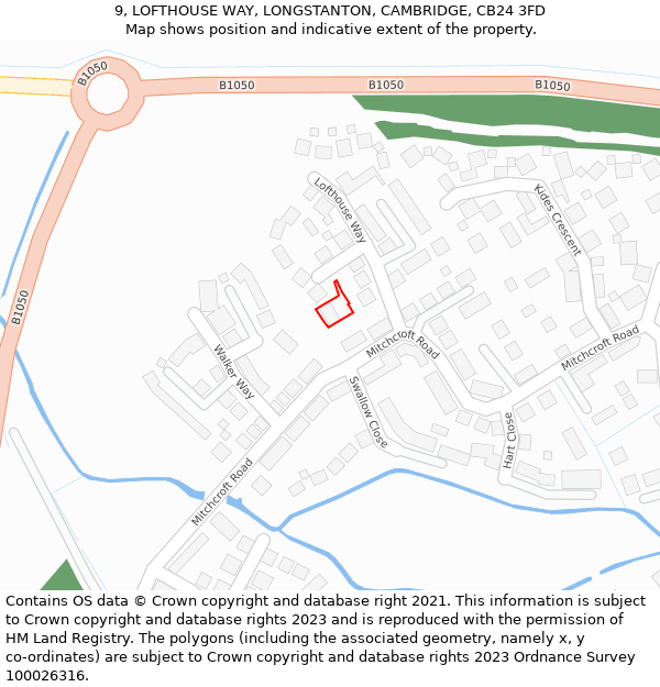 9, LOFTHOUSE WAY, LONGSTANTON, CAMBRIDGE, CB24 3FD: Location map and indicative extent of plot