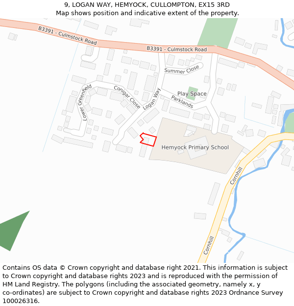 9, LOGAN WAY, HEMYOCK, CULLOMPTON, EX15 3RD: Location map and indicative extent of plot