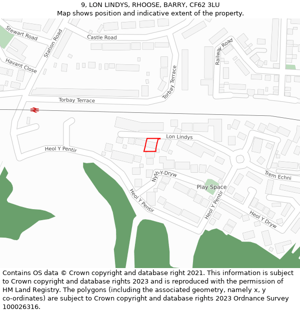 9, LON LINDYS, RHOOSE, BARRY, CF62 3LU: Location map and indicative extent of plot