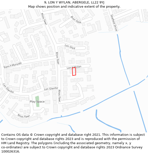 9, LON Y WYLAN, ABERGELE, LL22 9YJ: Location map and indicative extent of plot