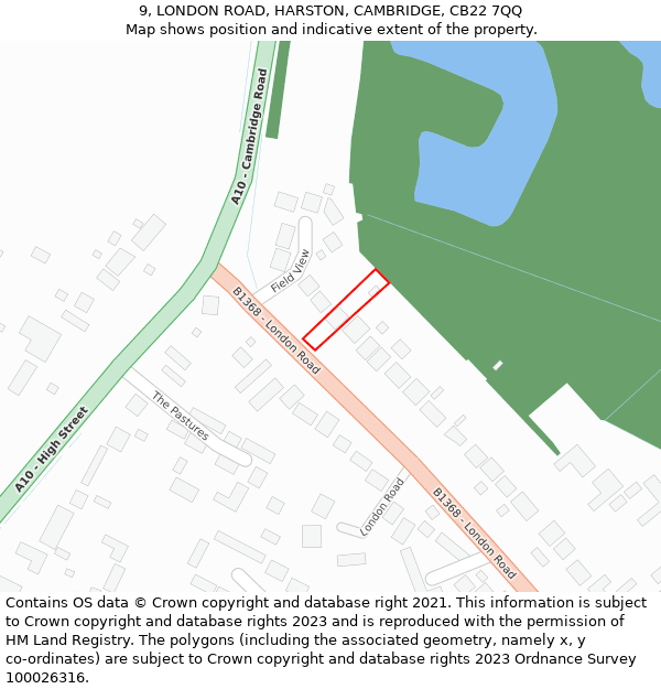 9, LONDON ROAD, HARSTON, CAMBRIDGE, CB22 7QQ: Location map and indicative extent of plot