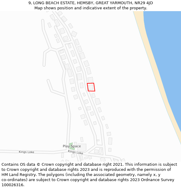 9, LONG BEACH ESTATE, HEMSBY, GREAT YARMOUTH, NR29 4JD: Location map and indicative extent of plot