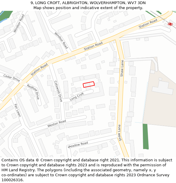 9, LONG CROFT, ALBRIGHTON, WOLVERHAMPTON, WV7 3DN: Location map and indicative extent of plot