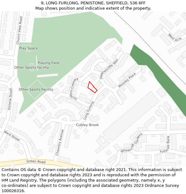 9, LONG FURLONG, PENISTONE, SHEFFIELD, S36 6FF: Location map and indicative extent of plot