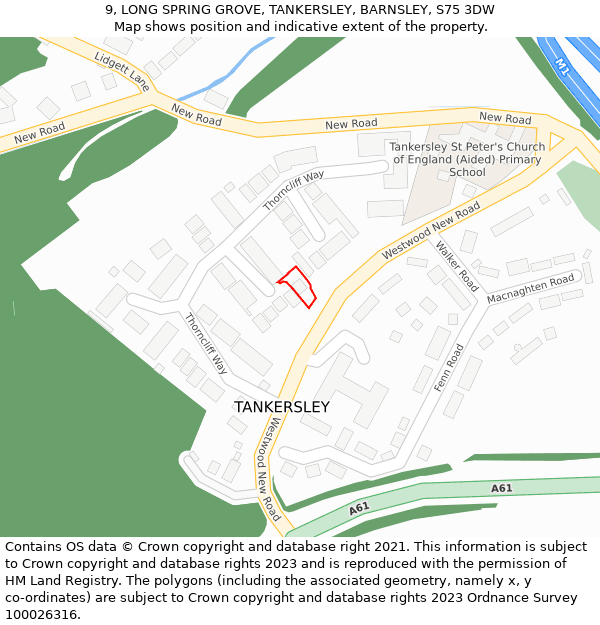 9, LONG SPRING GROVE, TANKERSLEY, BARNSLEY, S75 3DW: Location map and indicative extent of plot