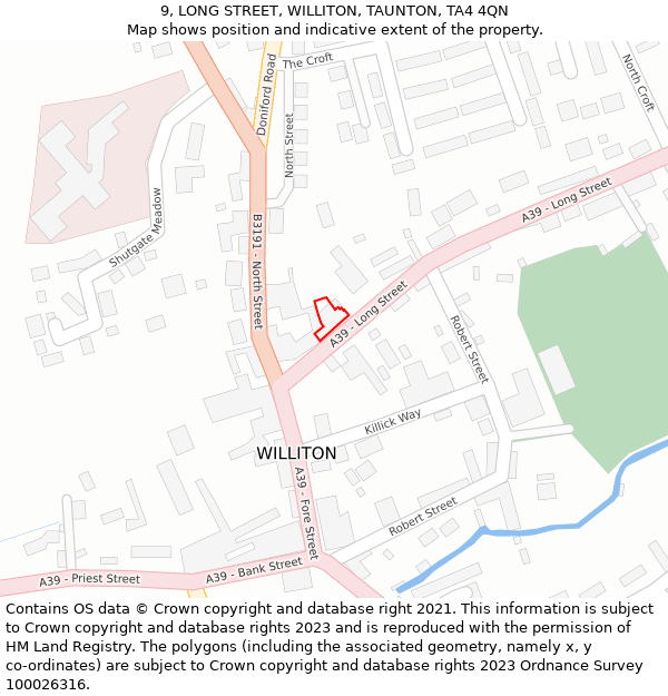 9, LONG STREET, WILLITON, TAUNTON, TA4 4QN: Location map and indicative extent of plot