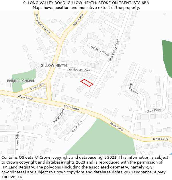 9, LONG VALLEY ROAD, GILLOW HEATH, STOKE-ON-TRENT, ST8 6RA: Location map and indicative extent of plot